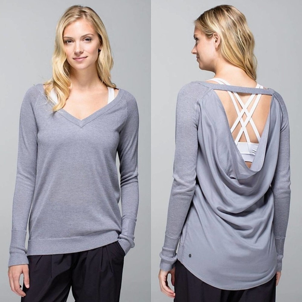 Lululemon Unity Drape-Back Keyhole Pullover Sweater in Heathered Fossil - Picture 2 of 12